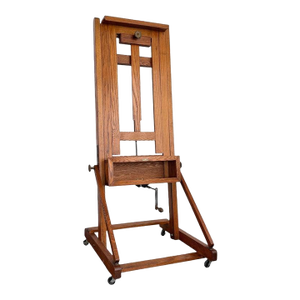 1940s Large Industrial Adjustable Oak Artist Easel by e.h. & a.c. Friedrichs Co.