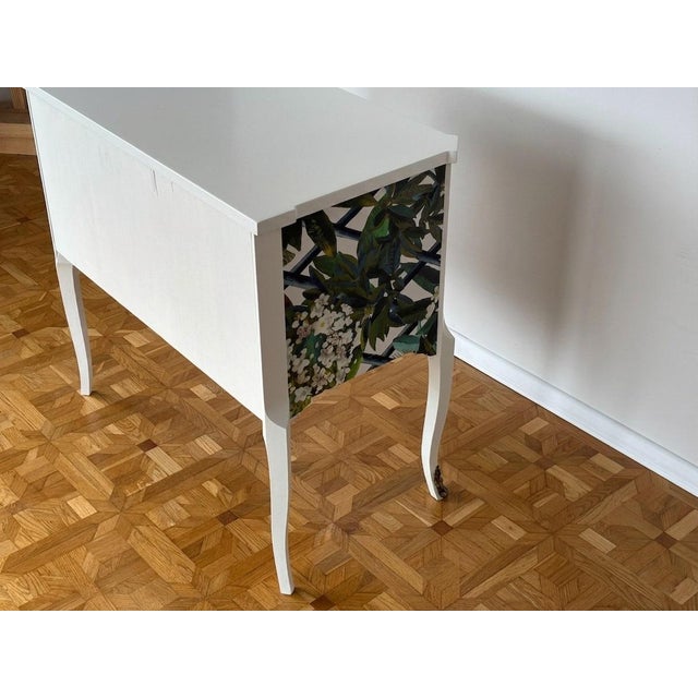 Cream Gustavian Commode with Wallpaper from Christian Lacroix, 1950s For Sale - Image 8 of 10