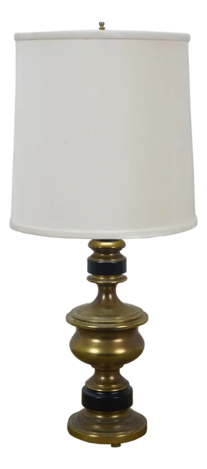 Mid 20th Century Hollywood Regency Brass Black Banded Enameled Table Lamp 23"