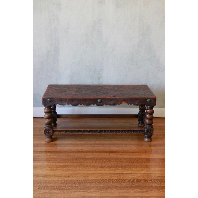 Rustic Peruvian Hand-Tooled Leather Coffee Table or Bench, Circa 1970 For Sale In Los Angeles - Image 6 of 15