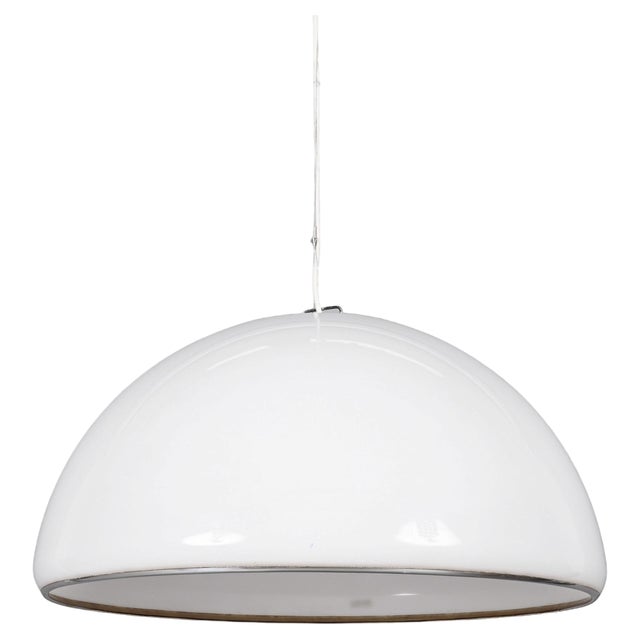 Mid-Century Italian Pendant in Metal and White Acrylic Glass by Harvey Guzzini, 1970s For Sale