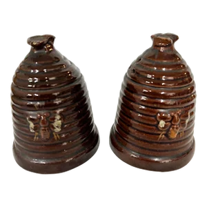 Beehive Brown Drip Glaze Salt and Pepper Shakers, Japan - a Pair
