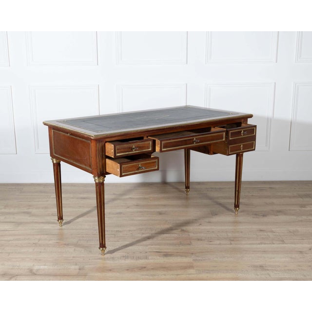 19th Century Louis XVI–Style Mahogany Double-Sided Desk with Leather Top For Sale - Image 9 of 13