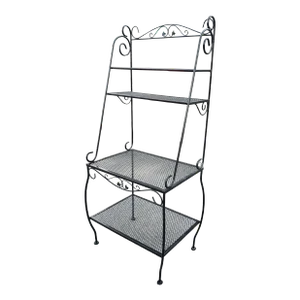 1970s Vintage Large 4 Tier Black Wrought Iron Backers Rack