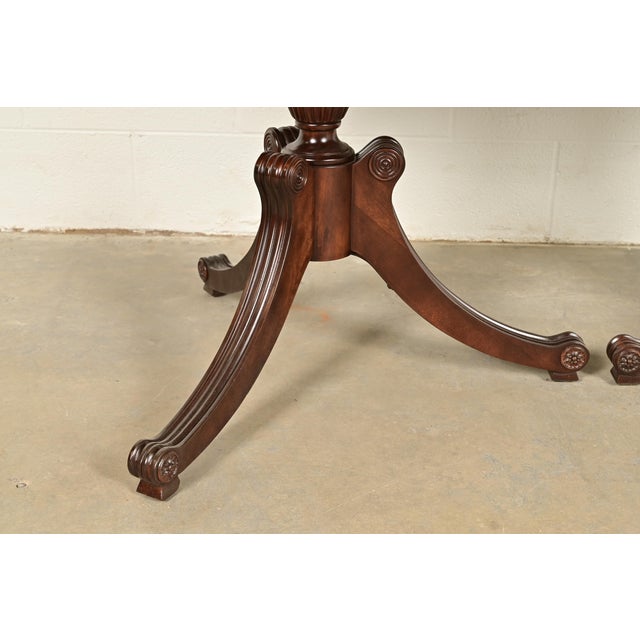 Baker Furniture Style Regency Mahogany Double Pedestal Extension Dining Table, Newly Refinished For Sale - Image 12 of 14