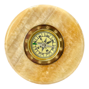 1970s Marble Compass Paperweight – Nautical Desk Decor – Vintage Office Object