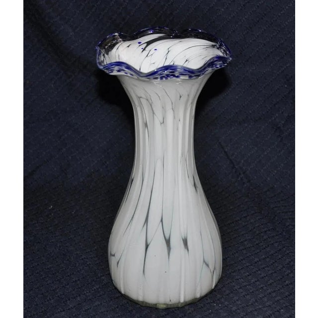 1970s White Murano Vase with Blue Border, 1970s For Sale - Image 5 of 7