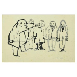 Mino Maccari, The Order, Black Marker and Watercolor on Paper, 1960s For Sale