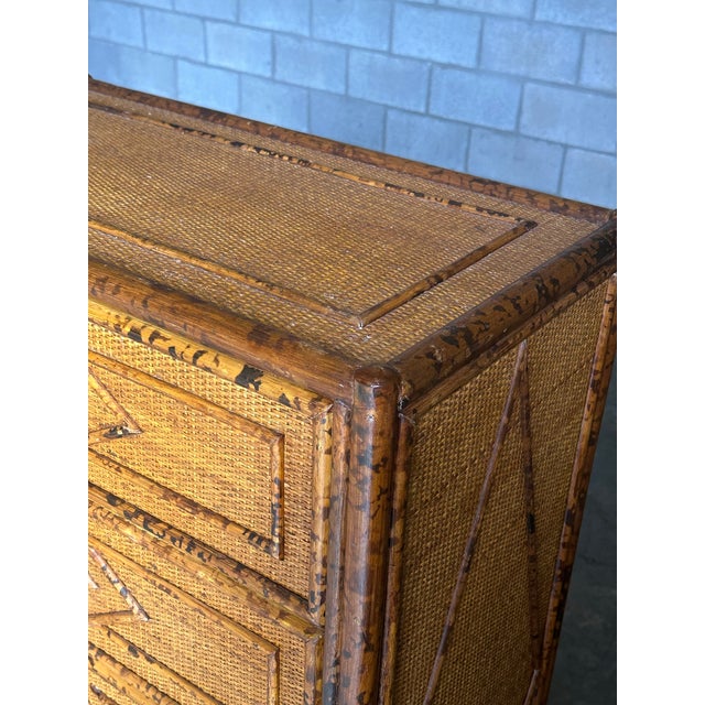 Brown 1980s Vintage British Colonial Style Bamboo and Rattan Tall Chest For Sale - Image 8 of 12