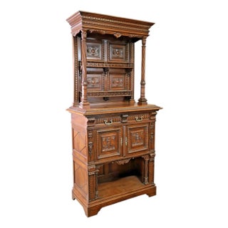 19/20th C. Antique. French Renaissance Revival, Large Carved Walnut 83” Sideboard!! For Sale
