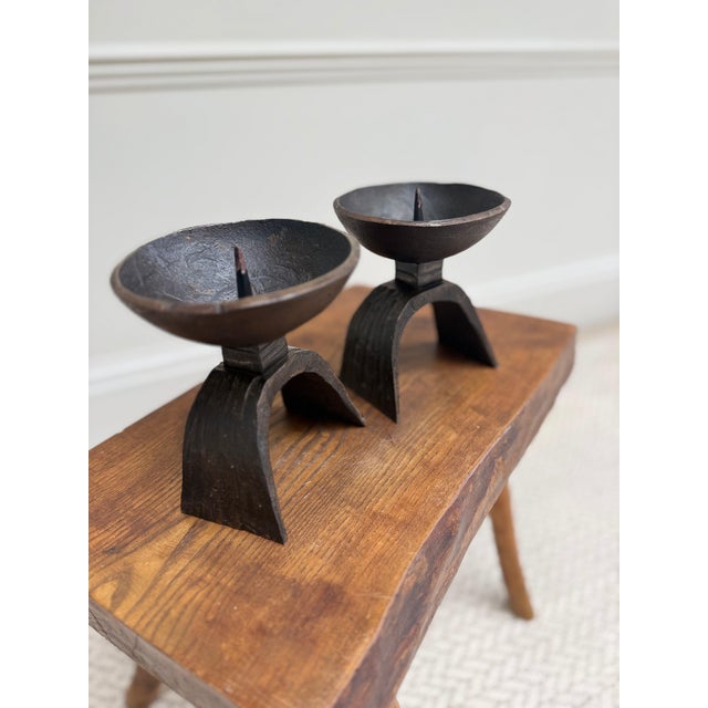 1960s Brutalist Forged Bronze Pricket Candlesticks, 1960s, Set of 2 For Sale - Image 5 of 9