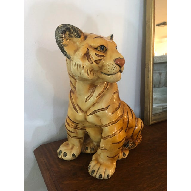 Vintage Marwal Chalkware 14” Bengal Tiger Cub Sculpture – Hand-Painted Mid-Century Hollywood Regency Safari Decor For Sale In New Orleans - Image 6 of 12