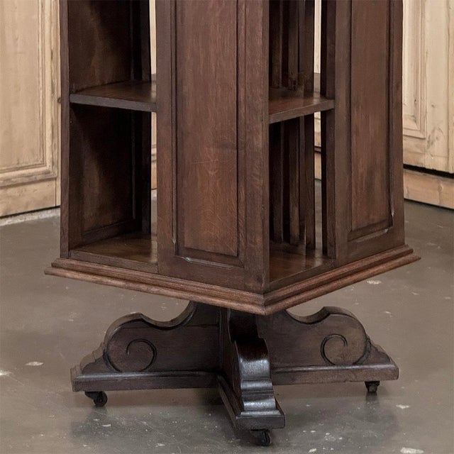 19th Century French Renaissance Revival Oak Revolving Bookcase For Sale - Image 9 of 17
