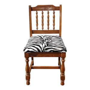 Vintage French Country Oak Vanity Side Chair W Zebra Print Fabric