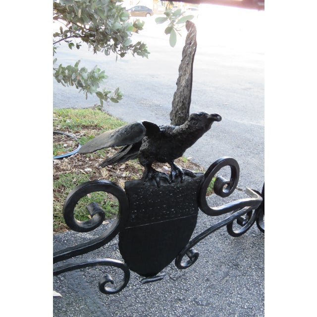 Art Deco Art Deco Style Marble Top Painted Black Metal Bird Design Console Table For Sale - Image 3 of 13