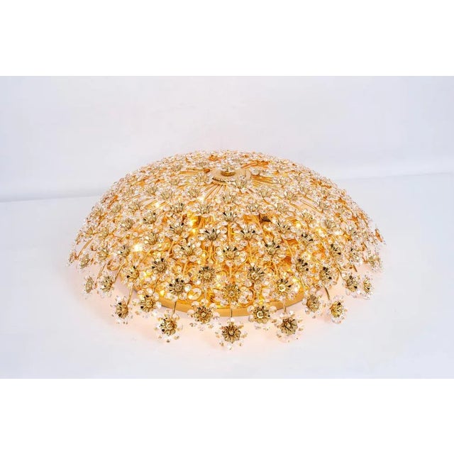 Large Gilt Brass and Cut Glass Flower Flush Mount from Palwa, Germany, 1970s For Sale - Image 9 of 13