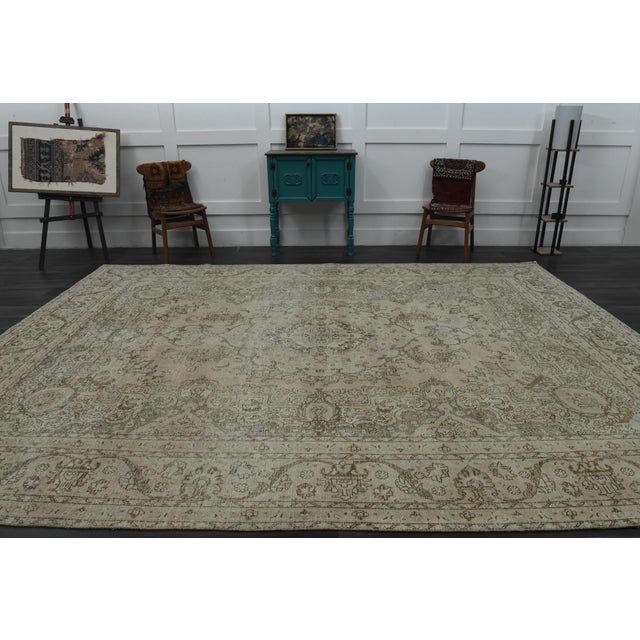 1970s Vintage Persian Handmade Wool Cotton Beige Area Rug For Sale - Image 11 of 11