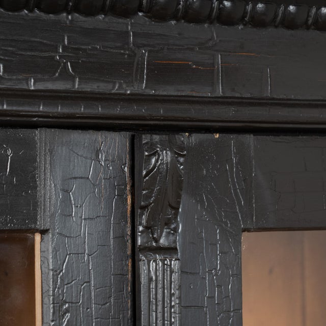 19th Century Black Painted Bookcase Pine Display Cabinet For Sale - Image 6 of 9