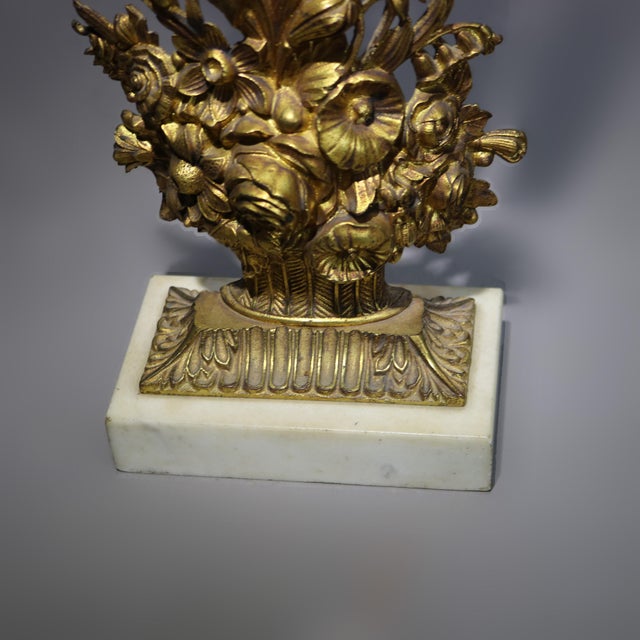 Pair of Antique Gilt Bronze, Marble & Cut Crystal Floral Form Girandoles Cicra 1890 For Sale - Image 6 of 10