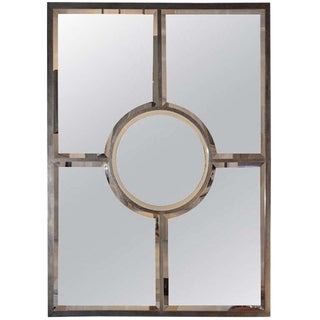 Contemporary "Quadrature" Patinated Brass Beveled Mirror For Sale