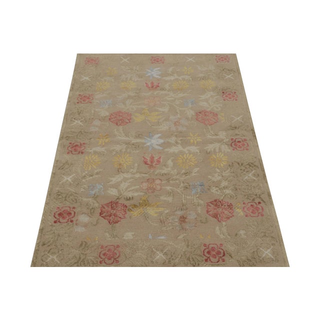 Contemporary Rug & Kilim’s Spanish European Rug in Beige With Floral Patterns “Bilbao” For Sale - Image 3 of 7