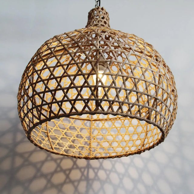Contemporary Raw Wicker Pumpkin Pendant Light Medium For Sale - Image 3 of 6