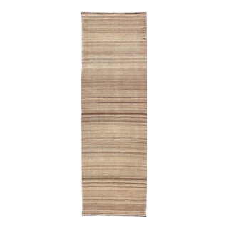 Vintage Turkish Kilim Runner With Warm Beige and Soft Brown Striped Design For Sale