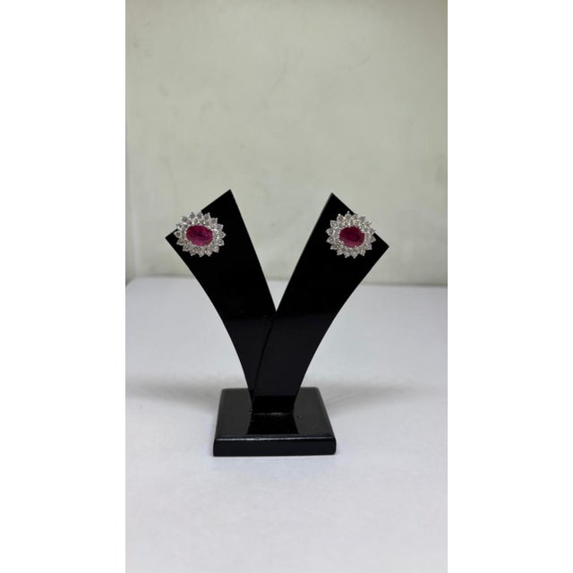 Elegant 18k Gold Diamond 1.93ct & 2.03ct Ruby Stud Earrings, Pair For Sale In New York - Image 6 of 7