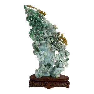 Large Chinoiserie Jadeite Jade Vase W/Peonies Flowers 16" H