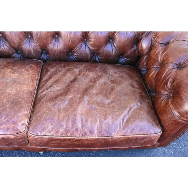 21st Century English Chesterfield Sofa by Restoration Hardware in Aged Brown Leather For Sale - Image 13 of 18