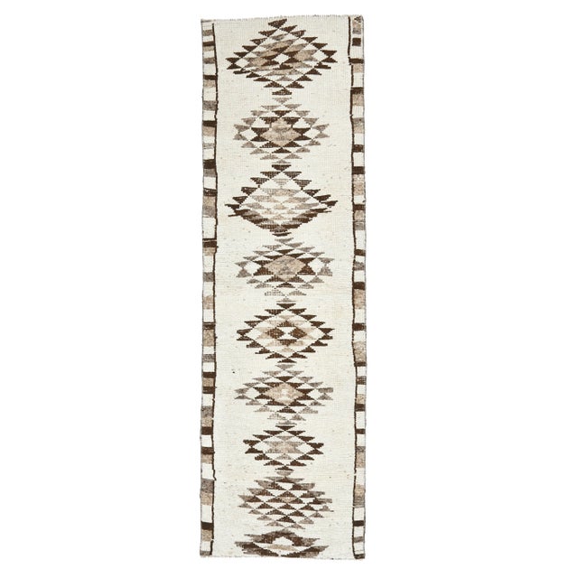 1970s Vintage Turkish Hand-Knotted Wool Cotton Beige Runner Rug For Sale - Image 10 of 10