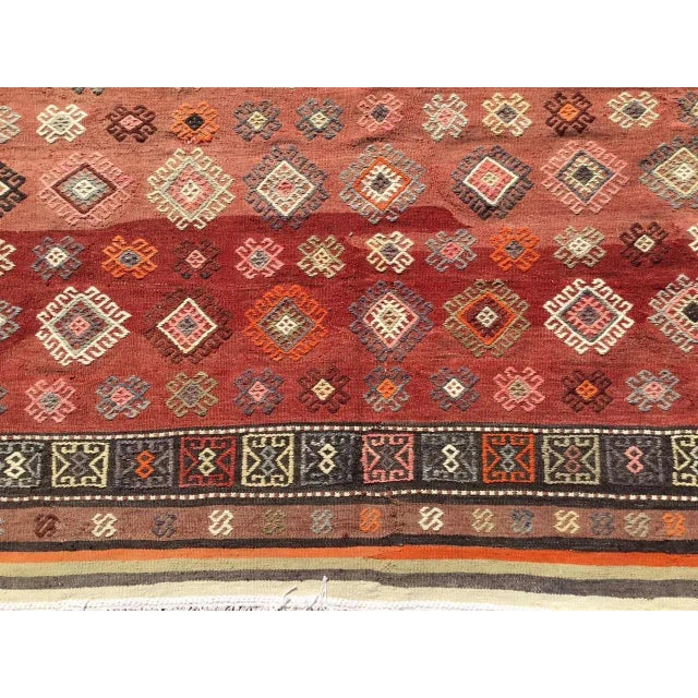 Textile Red Vintage Rustic Turkish Kilim Rug - 76" X 110" For Sale - Image 7 of 11