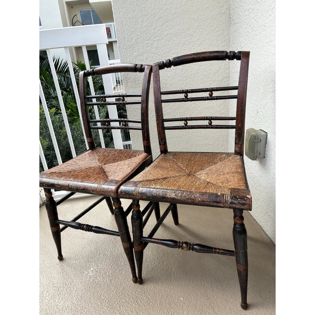 Pair of Vintage Rush Seat Ladderback Chairs For Sale In Miami - Image 6 of 12
