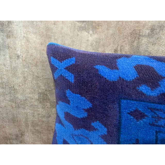 Navy Blue Vintage Lumbar Rug Pillow Cover For Sale - Image 8 of 11