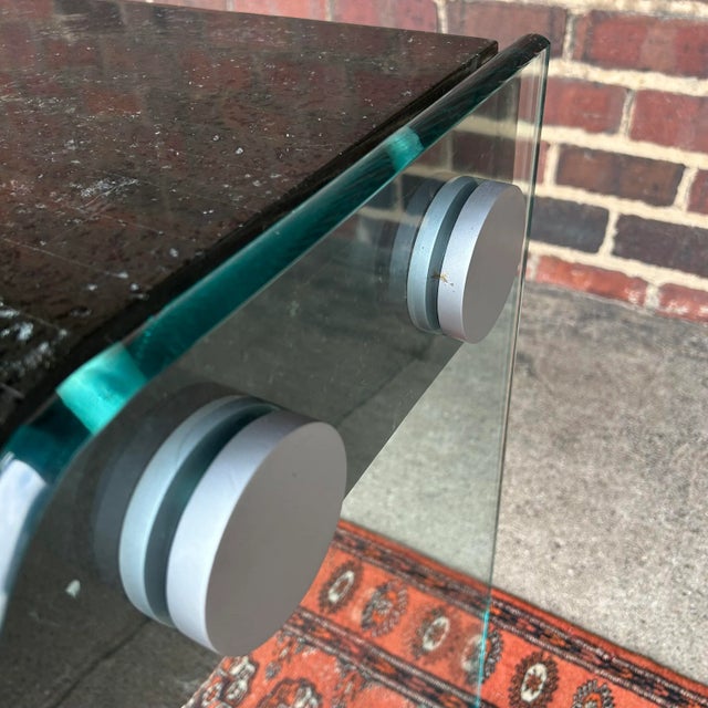 Mid 20th Century Post Modern Tessellated Marble Console Table With Glass Legs For Sale - Image 5 of 12