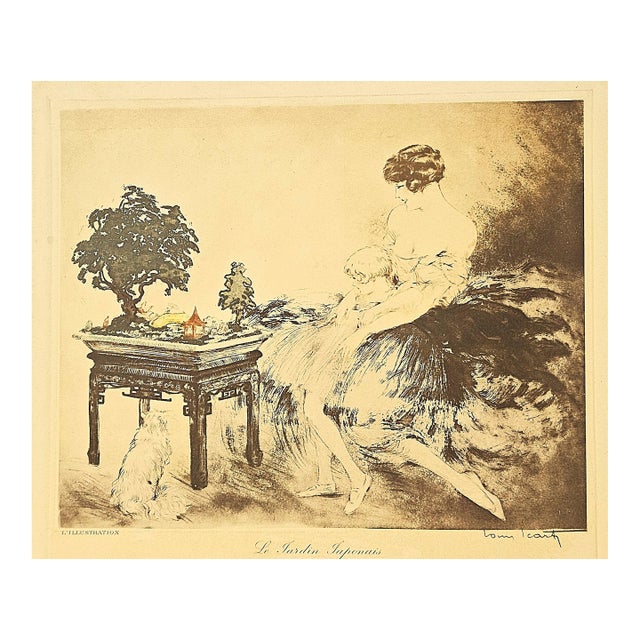 1932 Original French Louis Icart Lithograph-Japanese Garden For Sale