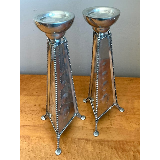 Silver Vintage 1994 Signed Mirrored Candlestick Holders - A Pair For Sale - Image 8 of 12