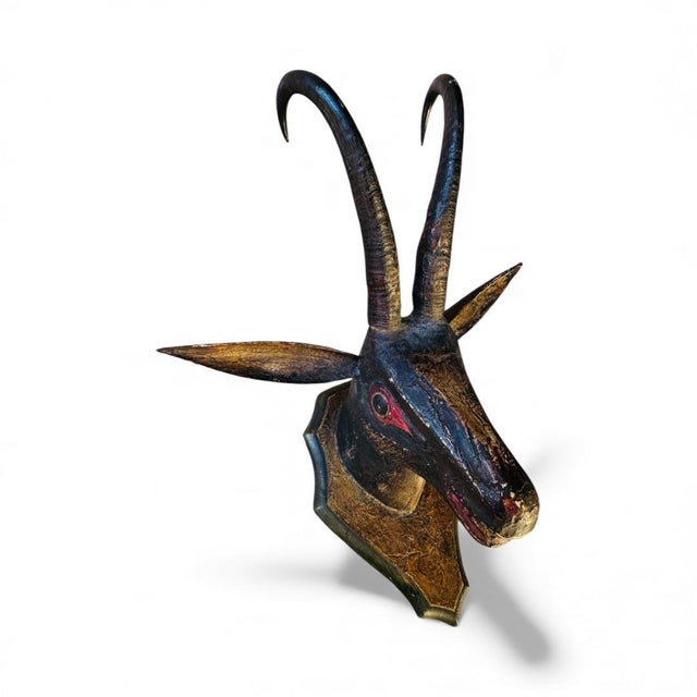 Black Forest wood carved goat head. 22" x 12.5" x 9"