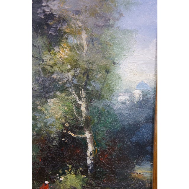 Late 20th Century Impressionist Figure in Red Forest Landscape Oil Painting on Canvas 18" For Sale - Image 4 of 10