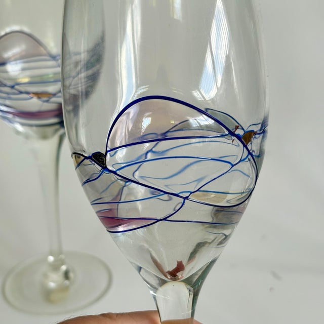 1990s 1990s Artland “Helios” Wine Glasses – Multicolor Mosaic With Gold Accents - Set of 4 For Sale - Image 5 of 9