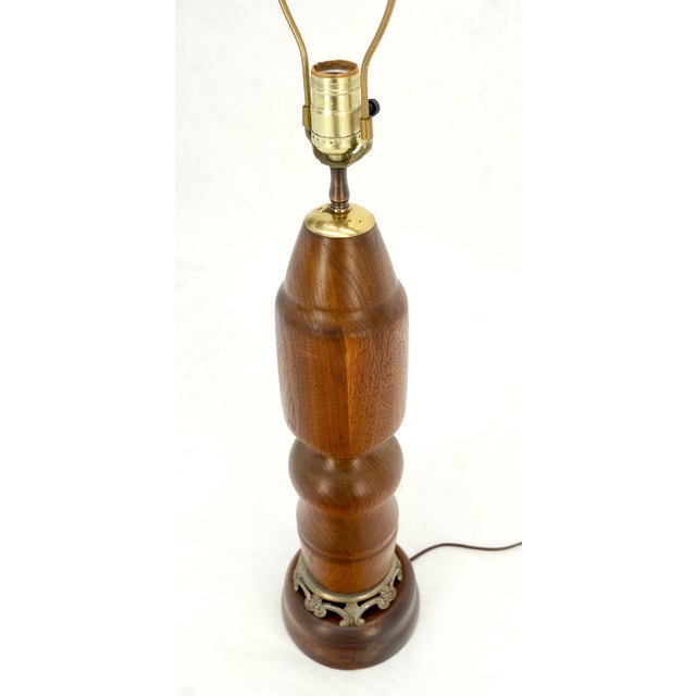 Large Heavy Turned Solid Teak Base Table Lamp Mid Century Modern MINT For Sale - Image 9 of 10