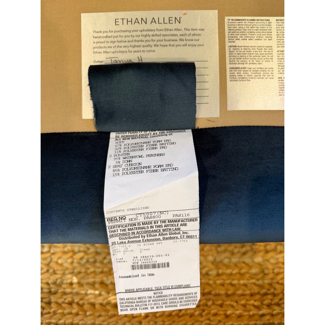 Ethan Allen Shelton Deep Blue Velvet Sofa, 87” For Sale In New York - Image 6 of 6