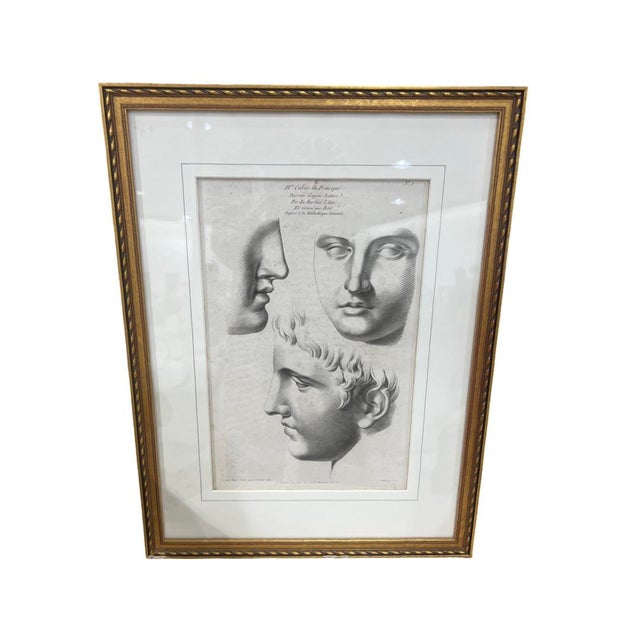 Antique French Engraving neoclassical Faces with Gilt Wood Frame Stamped from Paris like can see on pictures.
