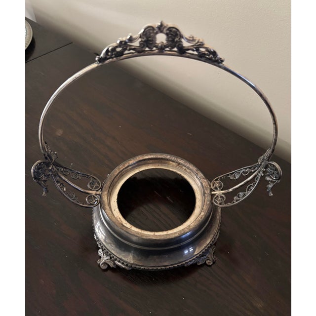 Antique Victorian Bridal Basket W/Hand Blown Glass Bowl. For Sale - Image 11 of 11