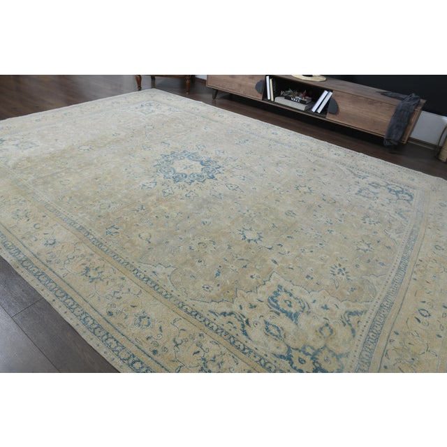 Boho Chic 1970s Vintage Persian Handmade Wool Cotton Beige Area Rug For Sale - Image 3 of 11