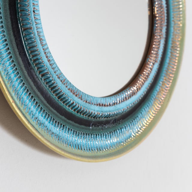 Round Wall Mirror with Ceramic Frame, 1970s For Sale - Image 9 of 11