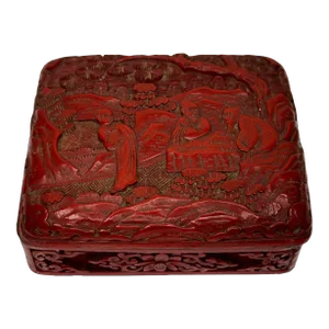 Chinese Qing 19th Century Cinnabar Red Lacquered Turquoise Enamel Trinket Box