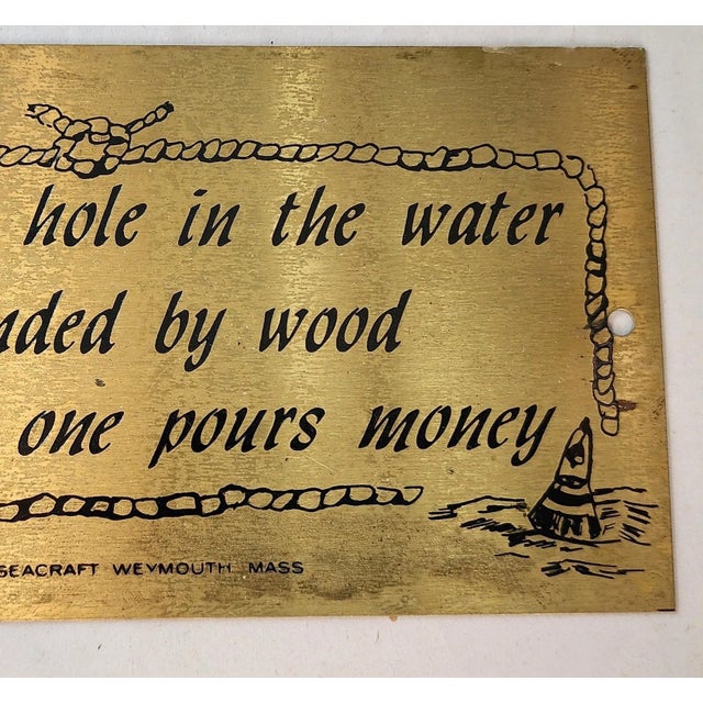Rustic Mid-Century Humorous Boating Vintage Brass Nautical Sign/Plaque For Sale - Image 3 of 4