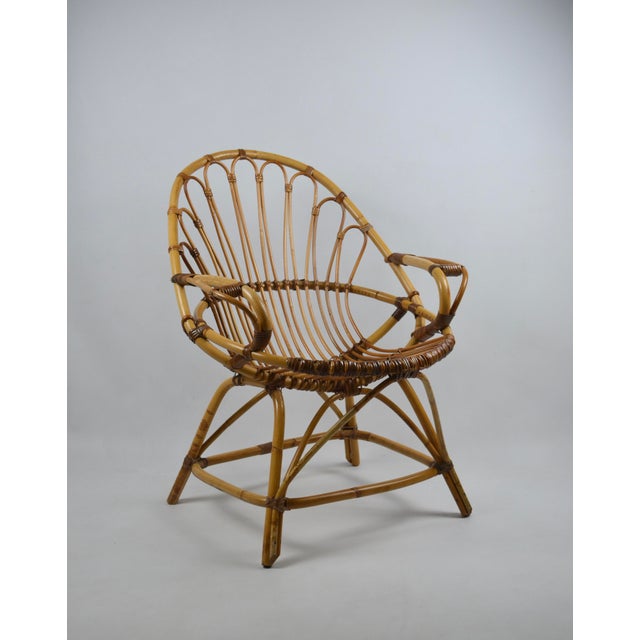 Mid-Century Modern French Rattan Peacock Lounge Chair, 1970 For Sale - Image 10 of 13