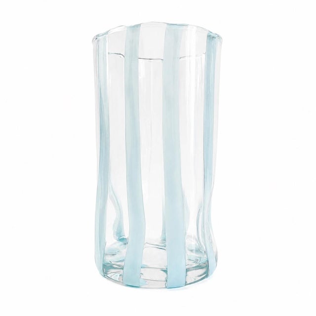 Cloud Blue Striped Italian Murano Glass Tumbler Glasses With Scalloped Rim Set of 6 For Sale - Image 4 of 6